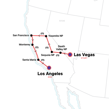 Map of tour California National Parks and Coast Tour