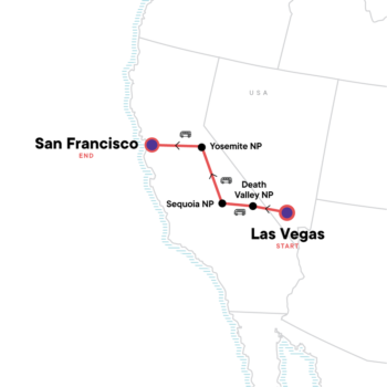 Map of tour One-Week California National Park Walking Tour