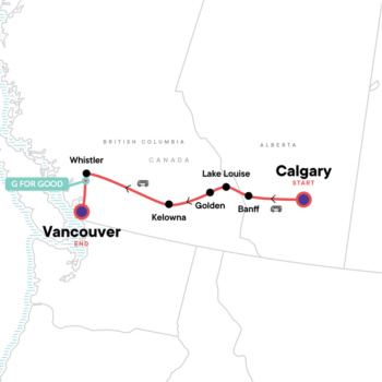 Map of tour 8-Day Canadian Rockies Trip