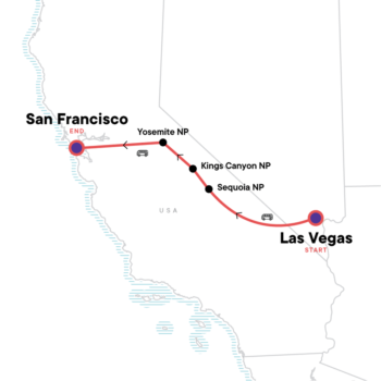 Map of tour American West National Parks Camping Tour