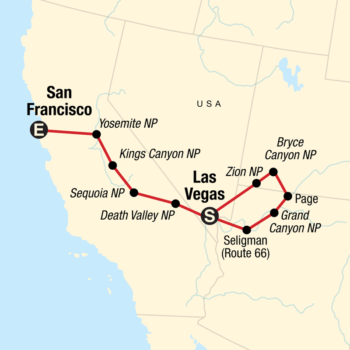 Map of tour Experts-Guided Tour of Western America’s National Parks