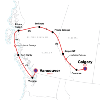 Map of tour Vancouver Island and Rockies 11-Day Tour