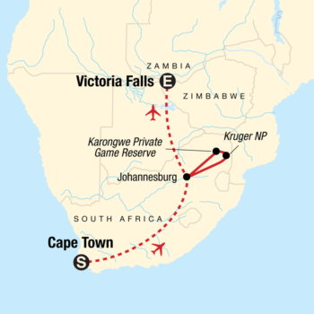 Map of tour Natural Wonders and Wildlife – South Africa and Victoria Falls