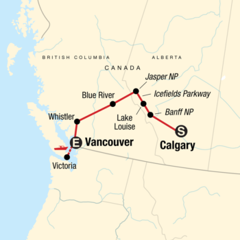 Map of tour Canadian Rockies Tour – Westbound