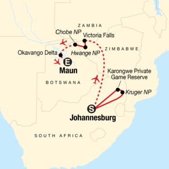 Map of tour Safari Tour of Southern Africa