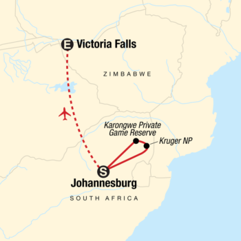 Map of tour Tour of Kruger National Park and Victoria Falls