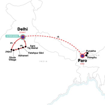 Map of tour Northern India’s Golden Triangle and Bhutan