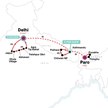 Map of tour India’s Golden Triangle and The Himalayas