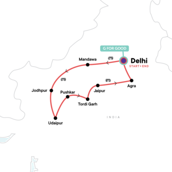 Map of tour Young Adults Tour of Rajasthan & Agra