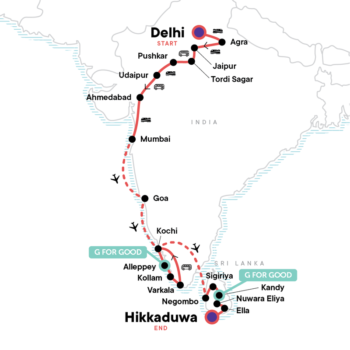 Map of tour Great Value Tour of India and Sri Lanka for Young Travellers