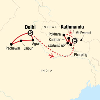 Map of tour Great Value Luxury Tour of India & Nepal