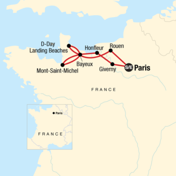 Map of tour Historical Tour of Normandy & Paris