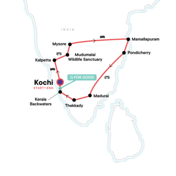 Map of tour Highlights of Southern India Round-Trip Tour