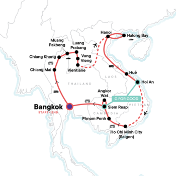 Map of tour Thailand, Laos, Vietnam & Cambodia Cultural Tour