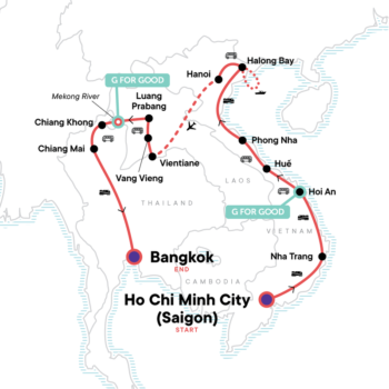 Map of tour City Adventure of Vietnam, Laos & Thailand