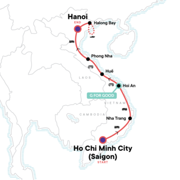 Map of tour Young Adults Tour of Vietnam: Ho Chi Minh to Halong Bay