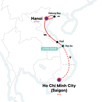 Map of tour Highlights of Vietnam: Hanoi to Ho Chi Minh City