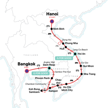 Map of tour Highlights of Cambodia and Vietnam Tour to Bangkok