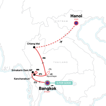 Map of tour 9-Day Highlights Tour of Thailand and Hanoi