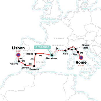 Map of tour Young Adult’s Tour of Mediterranean Europe