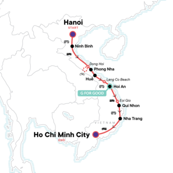 Map of tour Low-Cost Vietnam Adventure: Hanoi to Ho Chi Minh City