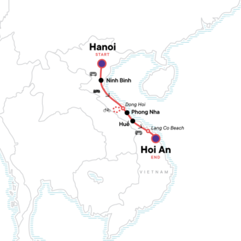 Map of tour Northern Vietnam Adventure: Hanoi to Hoi An