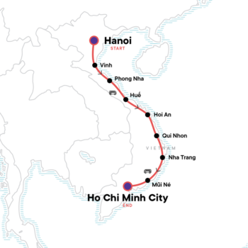 Map of tour Vietnam Roadtrip Tour for Young Adults