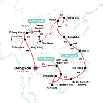 Map of tour Thailand, Cambodia, Vietnam & Laos Adventure