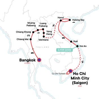 Map of tour Highlights of Thailand, Laos & Vietnam