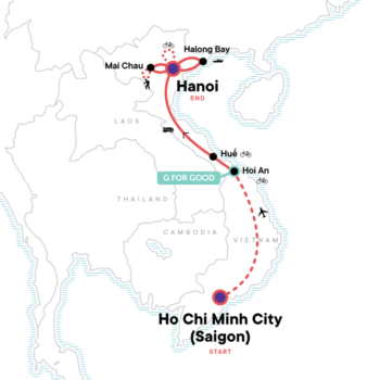 Map of tour Vietnam Adventure Tour: City Cycling & Kayak Exploration