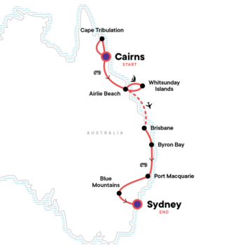 Map of tour Small Group Scenic Tour of Australia’s East Coast