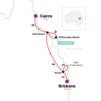 Map of tour Australia East Coast Adventure for Young Adults: Brisbane to Cairns