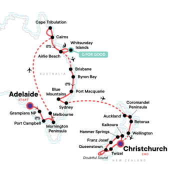 Map of tour Small Group Scenic and Cultural Tour of Australasia