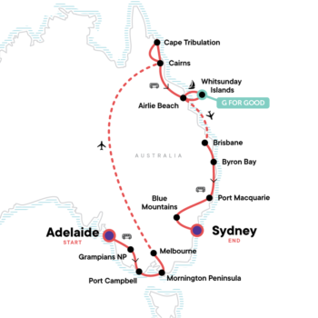 Map of tour Scenic Tour of Southern & Eastern Australian: Mountains & Beaches