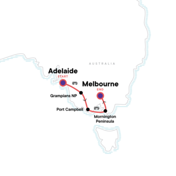 Map of tour Small Group Tour of Southern Australia: Adelaide to Melbourne