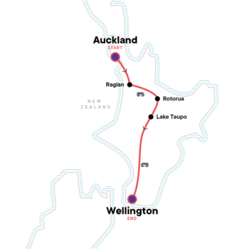 Map of tour 18-39s Week-Long Tour of New Zealand’s North Island