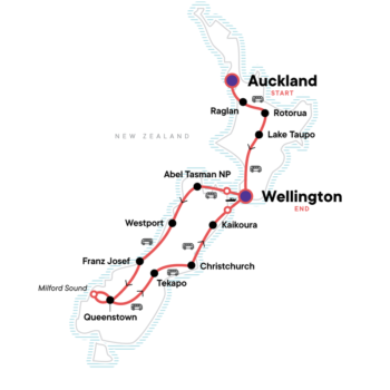 Map of tour Adventure Tour of New Zealand for Young Travellers