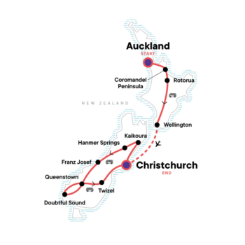 Map of tour Natural & Cultural Highlights of New Zealand