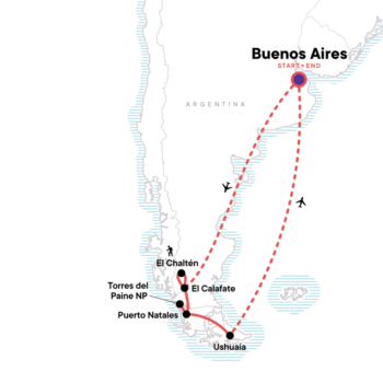 Map of tour Two Week Adventure in Patagonia