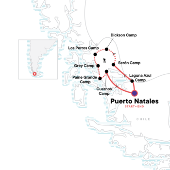 Map of tour Chile’s Torres del Paine Awe-Inspiring Camping Trek