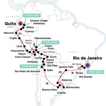 Map of tour 65-Day South America 18-to-39 Adventure