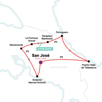 Map of tour Small Group Tour of Costa Rica’s Highlights