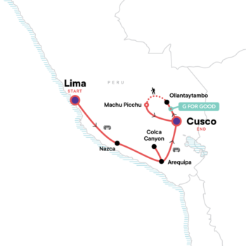 Map of tour Historic Peru & Natural Wonders Young Adults Tour