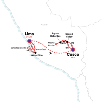 Map of tour Desert & Machu Picchu Tour of Peru for Young Travellers