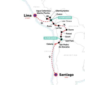 Map of tour Peru, Bolivia & Chile 21-Day Tour