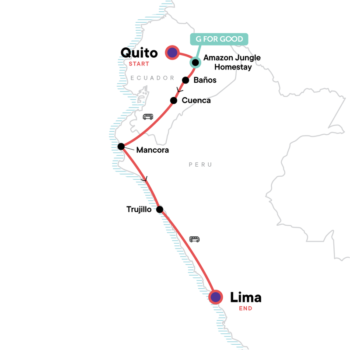 Map of tour 18-to-39 Ecuador and Peru Adventure Tour