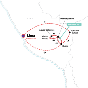 Map of tour Sacred Valley, Machu Pichu and Peru Amazon Tour