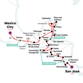 Map of tour 18-39s Grand Tour of Central America: Mexico to Costa Rica