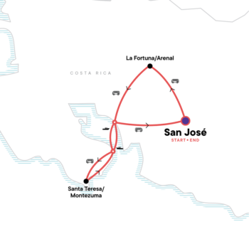 Map of tour Low-Cost Costa Rica Tour for Young Adults