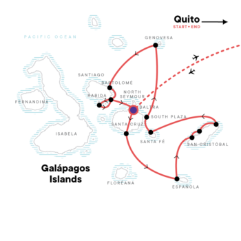 Map of tour Sailing Tour of the Galapagos: Central & Eastern Islands